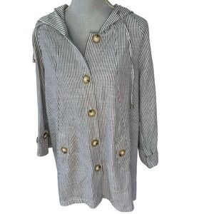 Women's Jones New‎ York Striped Linen Cotton Hooded Jacket Top Blouse Size 1X